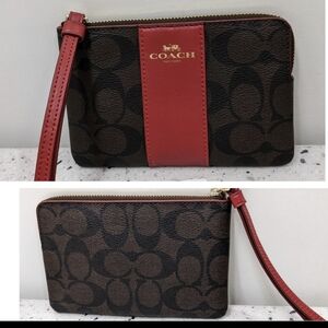 Coach Wristlet Brown/True Red